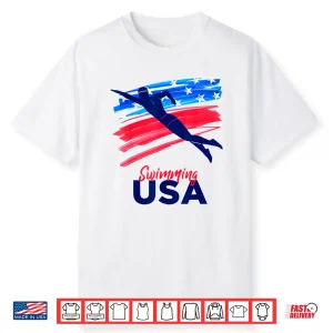 Flag Usa Pool Swimmer Swimming Support Team American Shirt