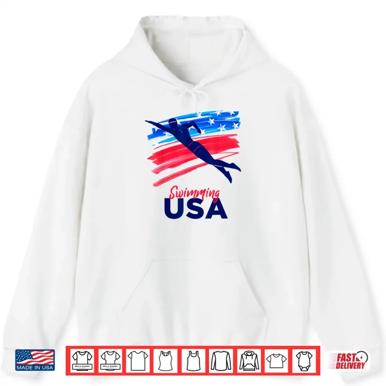 Hoodie Flag USA Pool Swimmer Swimming Support Team American Shirt