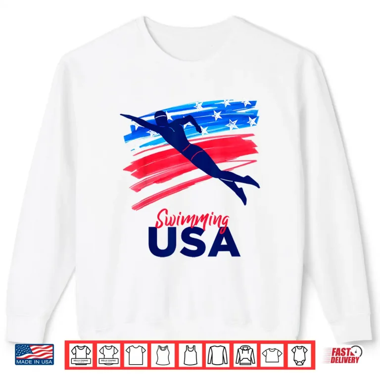 Sweatshirt Flag USA Pool Swimmer Swimming Support Team American Shirt