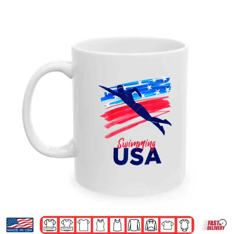 Mug Flag USA Pool Swimmer Swimming Support Team American Shirt