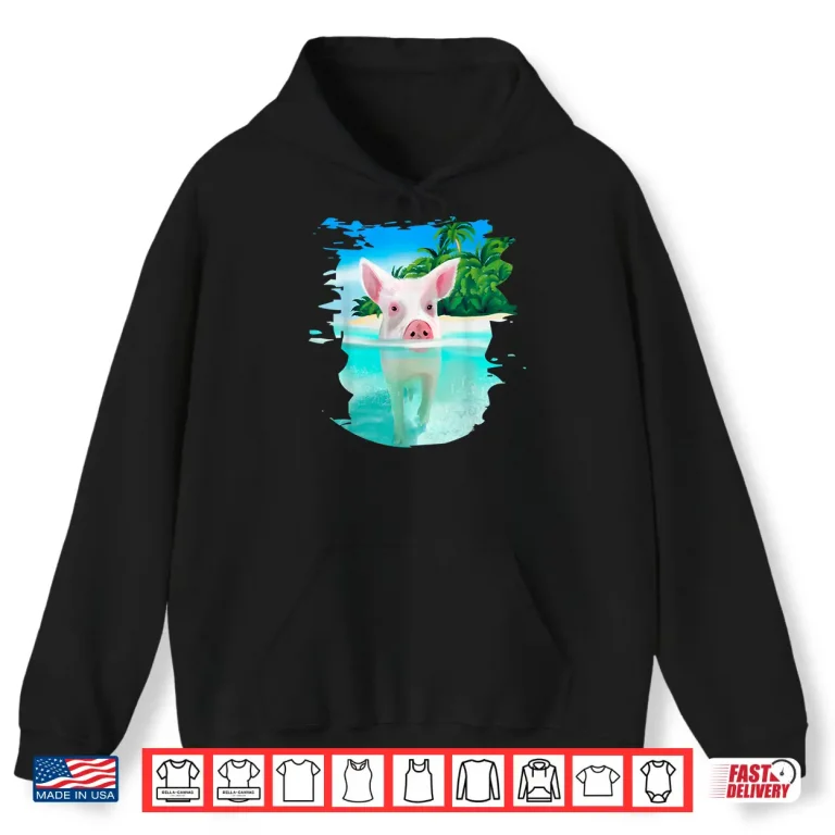 Hoodie Pig Swim Beach Holidays Bahamas Swimming Pigs Graphic Shirt