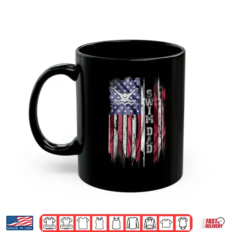 Mug Proud Parent Silhouette USA Flag Swimming Dad Retro Vintage Shirt