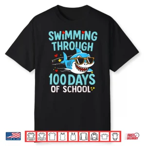 Through One Hundred Days Of School Sea Swimming Shark Graphic Shirt