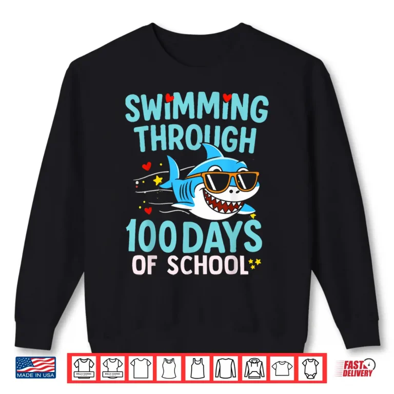 Sweatshirt Through One Hundred Days Of School Sea Swimming Shark Graphic Shirt