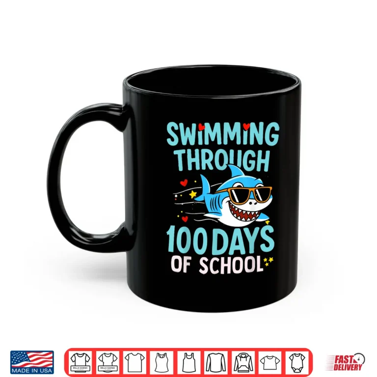 Mug Through One Hundred Days Of School Sea Swimming Shark Graphic Shirt