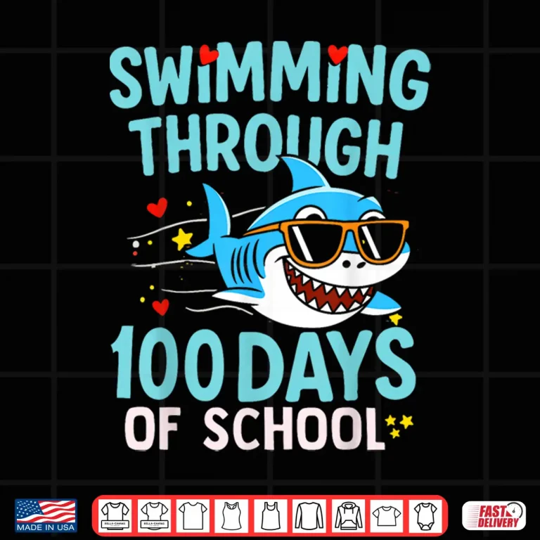 Design Through One Hundred Days Of School Sea Swimming Shark Graphic Shirt