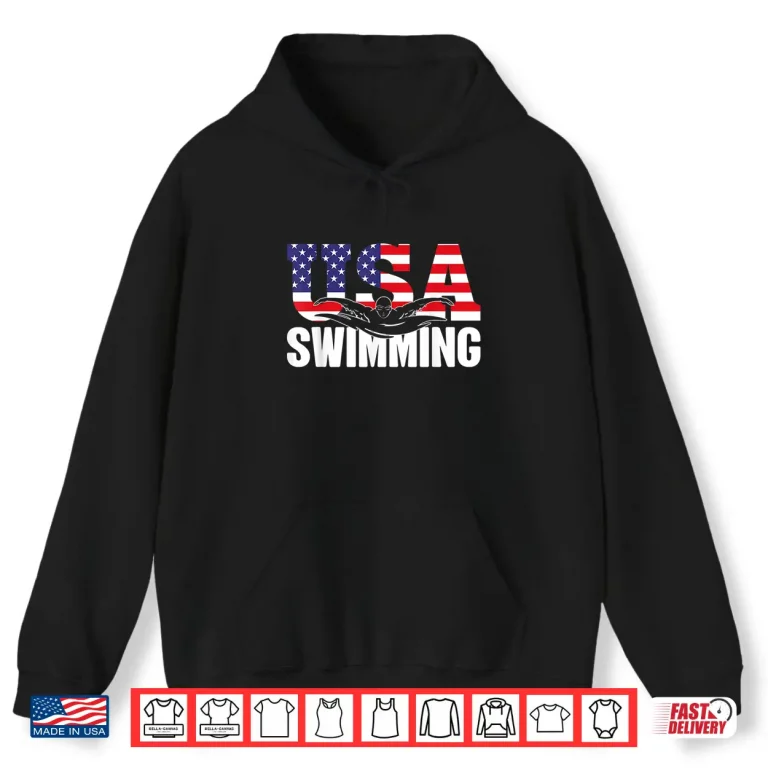 Hoodie US American Flag Swimming Water Swimmer Professional Athletic Shirt