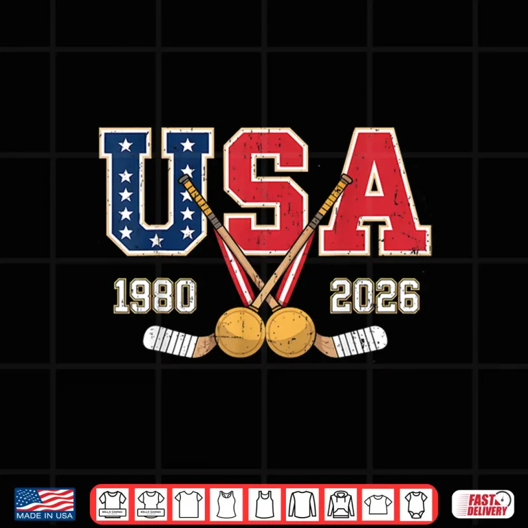 Design 1980 and 2026 Hockey Vintage USA Crossed Sticks Patriotic Shirt