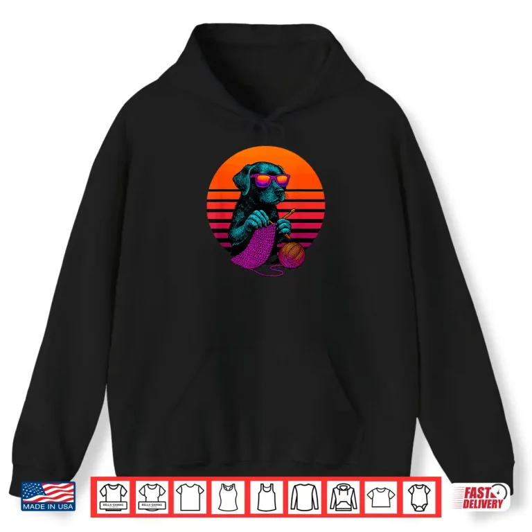 Hoodie Cozy Crafter Dog With Yarn Crocheting Professional Retro Vintage Shirt