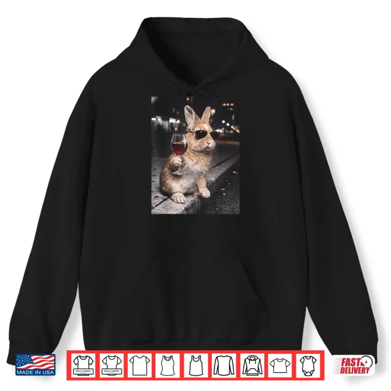 Hoodie Funny Wine Glasses Bunny Eggs Happy Easter Day Drink Team Shirt