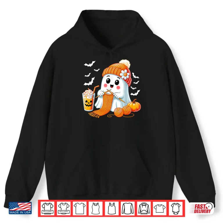 Hoodie Ghost Coffee Halloween Crochet Crocheting Knitting Graphic Shirt