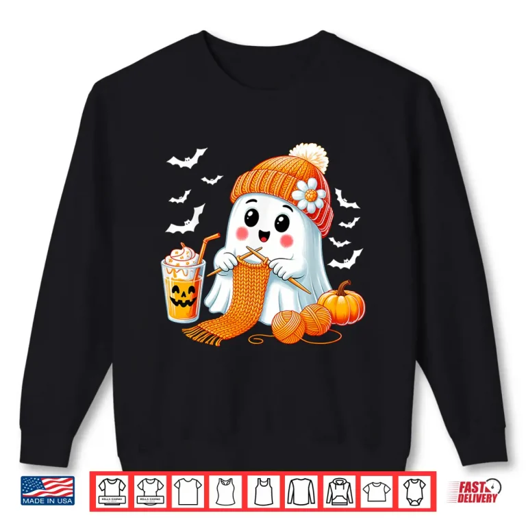 Sweatshirt Ghost Coffee Halloween Crochet Crocheting Knitting Graphic Shirt