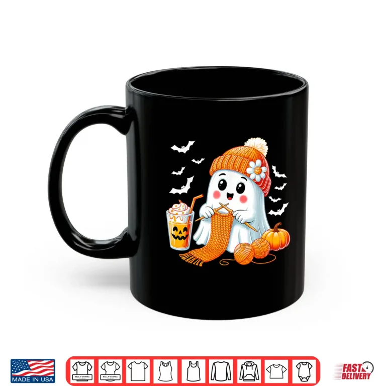 Mug Ghost Coffee Halloween Crochet Crocheting Knitting Graphic Shirt