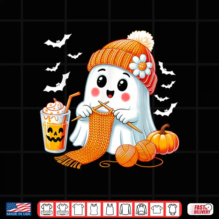 Design Ghost Coffee Halloween Crochet Crocheting Knitting Graphic Shirt