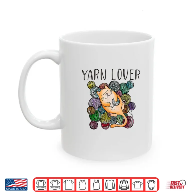 Mug Adorable Knitting and Crochet Happy Cat Yarn Lovers Shirt