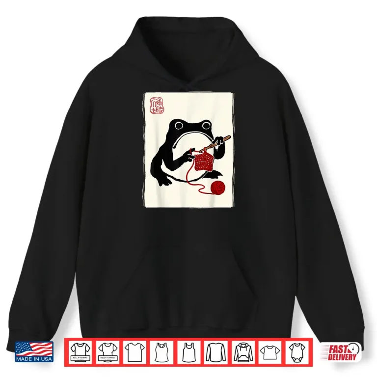 Hoodie Japanese Grumpy Frog Knitting Sewing Funny Crochet Shirt