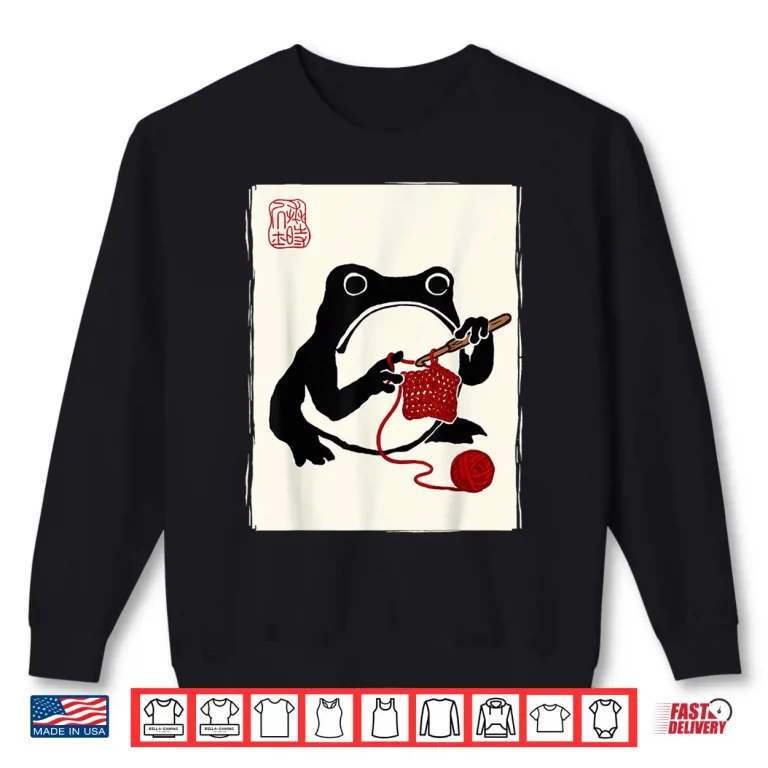 Sweatshirt Japanese Grumpy Frog Knitting Sewing Funny Crochet Shirt