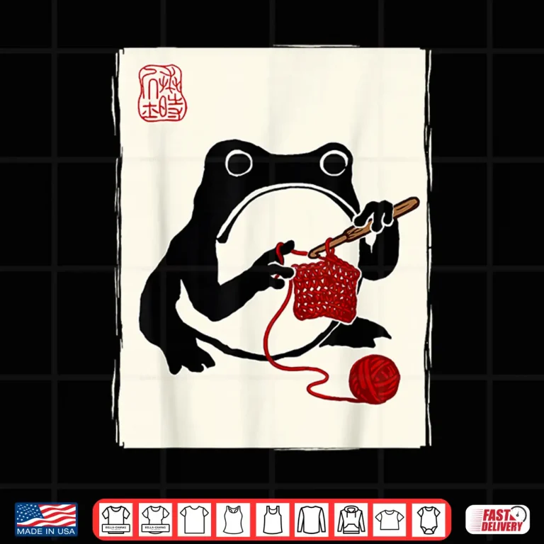 Design Japanese Grumpy Frog Knitting Sewing Funny Crochet Shirt