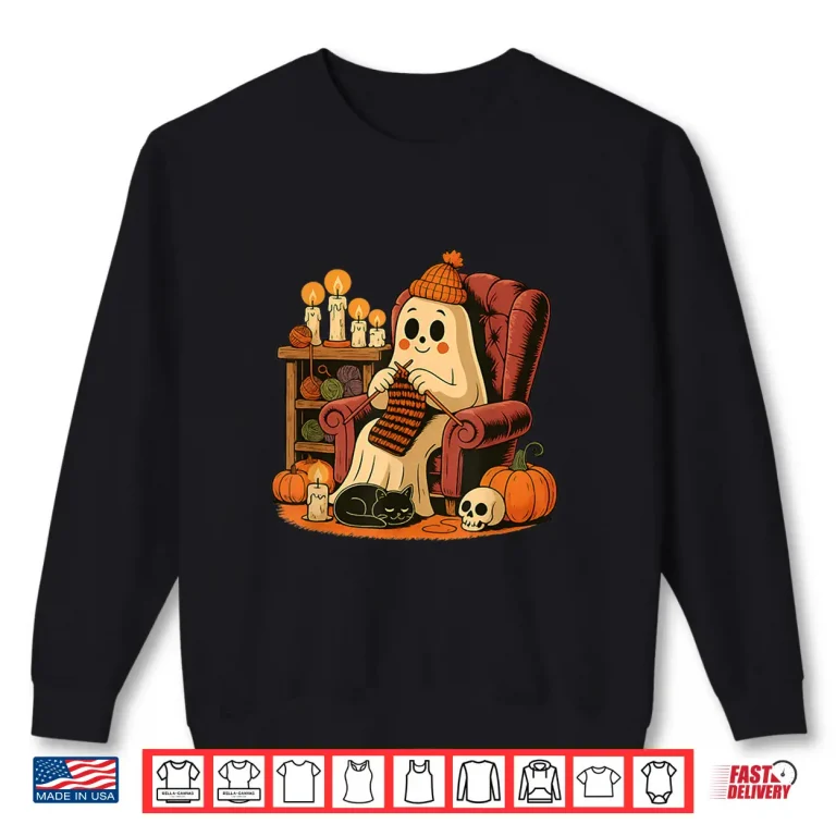 Sweatshirt Retro Boo Ghost Yarn Crochet Knitting Halloween Spooky Shirt