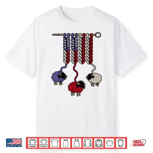 American Flag Sheep Crocheting Yarn Knitting Crafting Shirt