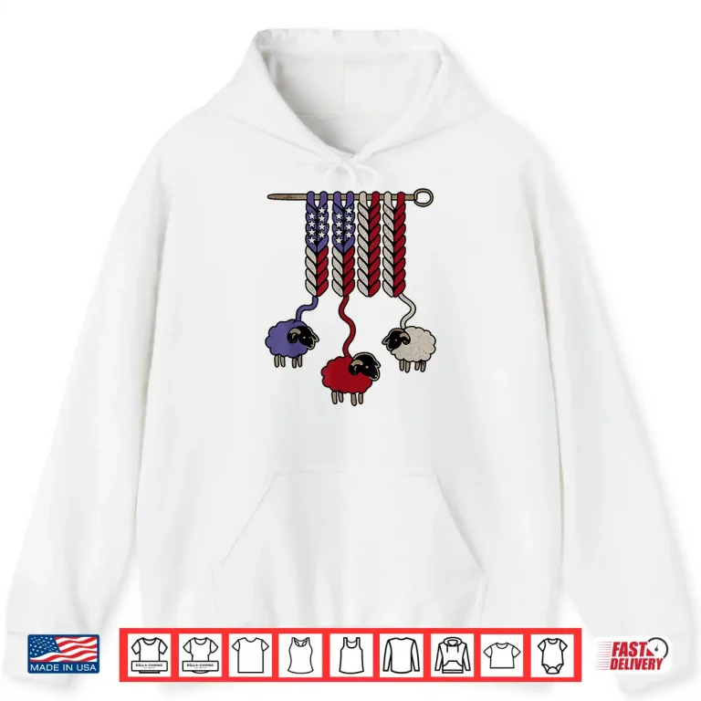 Hoodie American Flag Sheep Crocheting Yarn Knitting Crafting Shirt