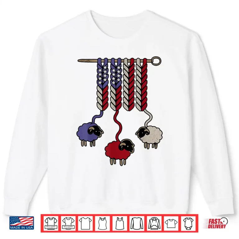 Sweatshirt American Flag Sheep Crocheting Yarn Knitting Crafting Shirt