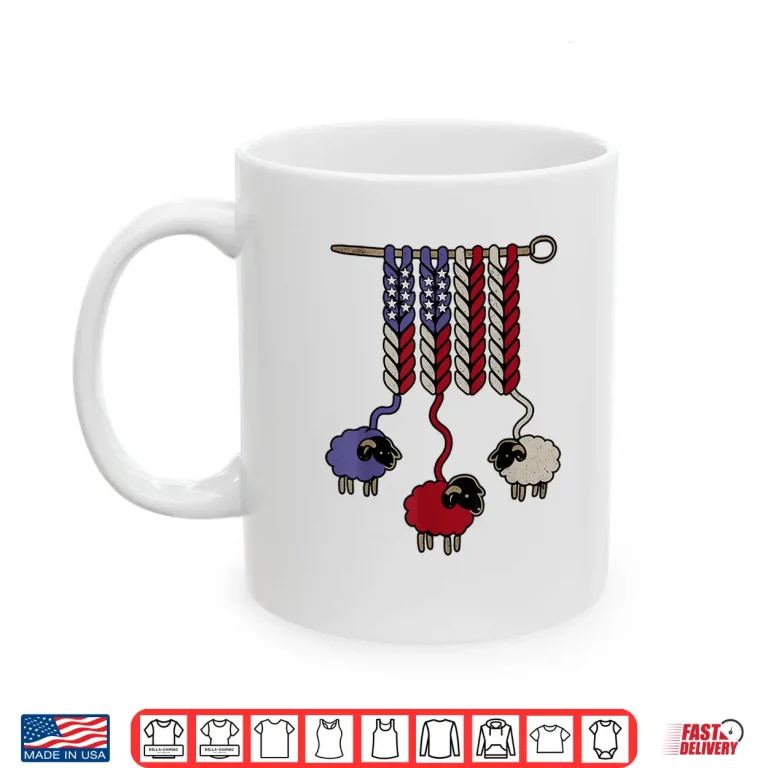 Mug American Flag Sheep Crocheting Yarn Knitting Crafting Shirt