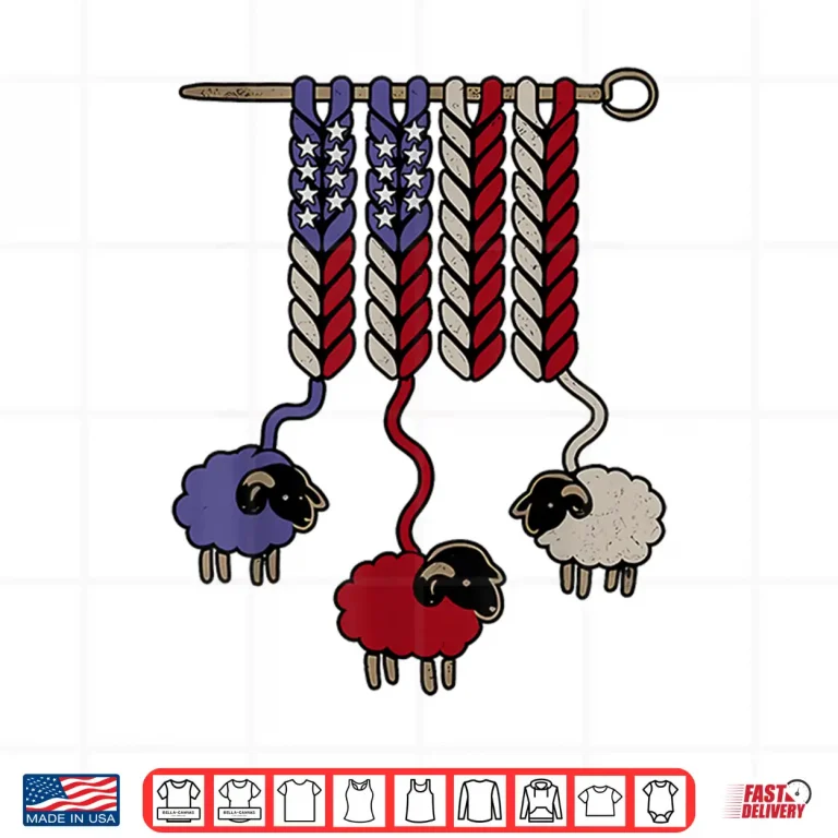 Design American Flag Sheep Crocheting Yarn Knitting Crafting Shirt