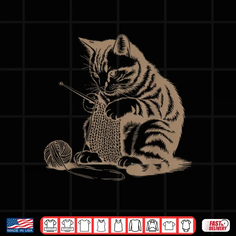Design Cute Cat Design Yarn Knitter Crocheting Retro Vintage Shirt