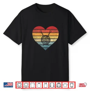 Retro Sunset Knitting Crochet Yarn Lover Humor Vintage Shirt
