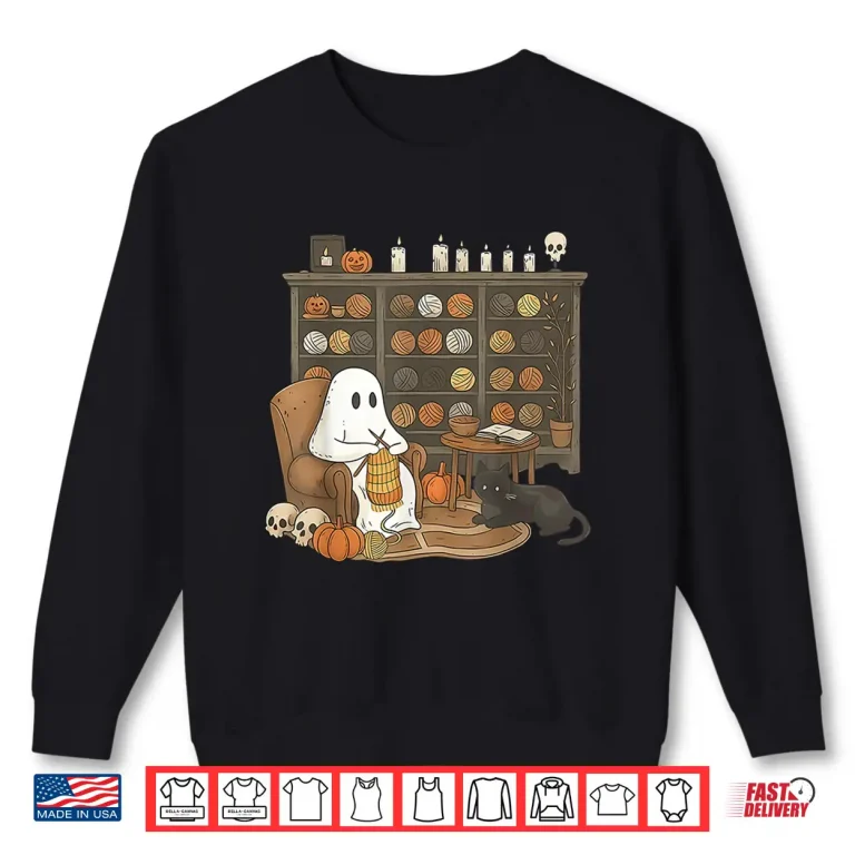 Sweatshirt Boo Ghost Halloween Yarn Crochet Knitting Spooky Retro Shirt
