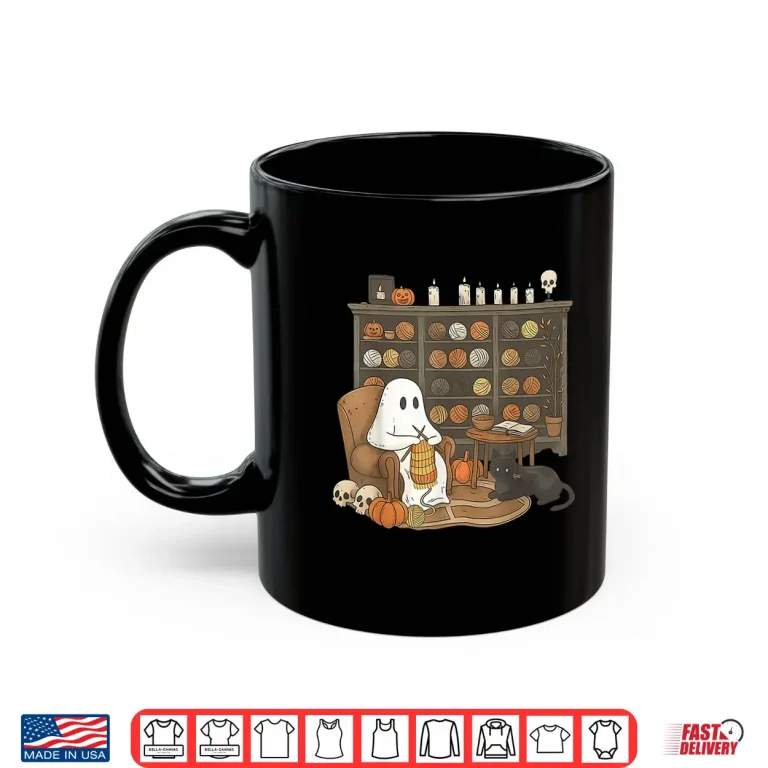 Mug Boo Ghost Halloween Yarn Crochet Knitting Spooky Retro Shirt