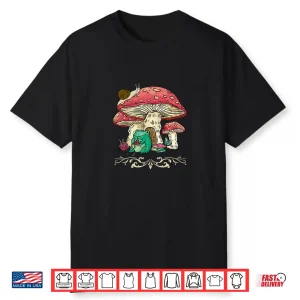 Frog Snail Under Mushroom Cottagecore Goblincore Knitting Graphic Shirt