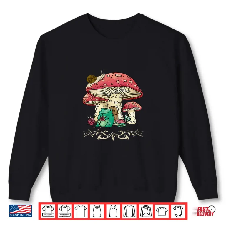 Sweatshirt Frog Snail Under Mushroom Cottagecore Goblincore Knitting Graphic Shirt