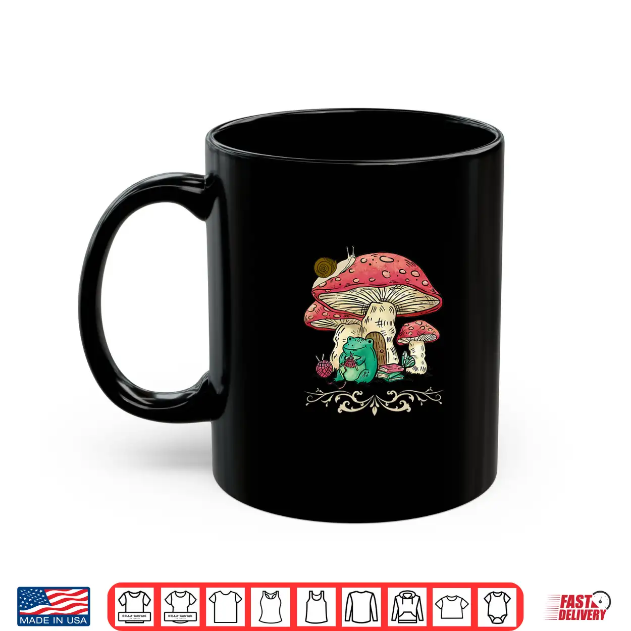 Frog Snail Under Mushroom Cottagecore Goblincore Knitting Graphic Shirt