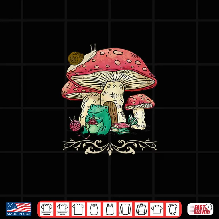 Design Frog Snail Under Mushroom Cottagecore Goblincore Knitting Graphic Shirt