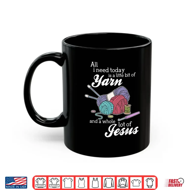 Mug Jesus And Yarn Crocheting Knitting Christian Religion Gift Shirt