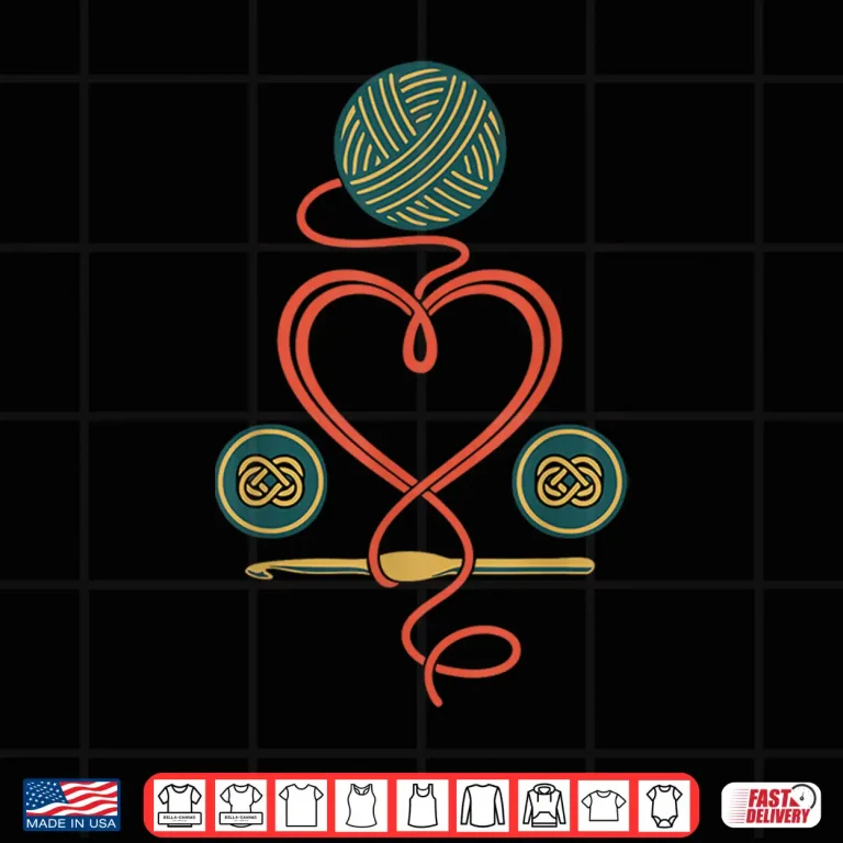 Design Professional Heart Design Crochet Hook Yarn Lovers Graphic Shirt