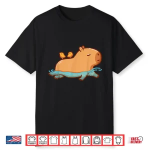 Animal Cartoon Graphic Swimming Capybara Birds Funny Character Shirt