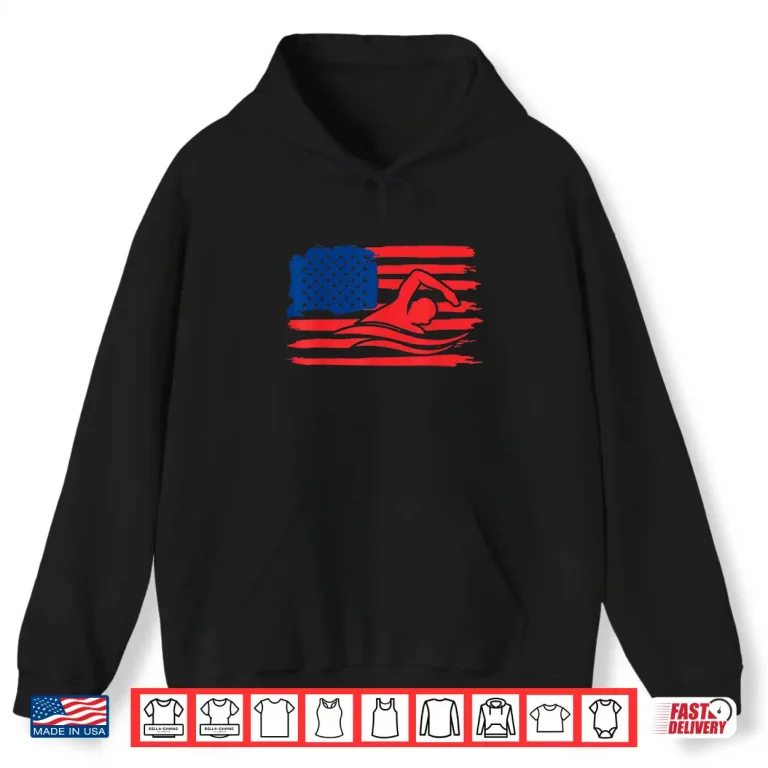 Hoodie American Flag Team Swimmer Professional Vintage Swimming Gift Shirt