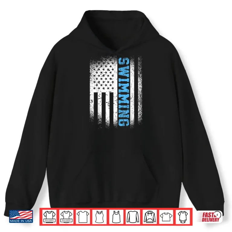 Hoodie American Swimmer USA Flag Swimming Swim Professional Athletic Shirt