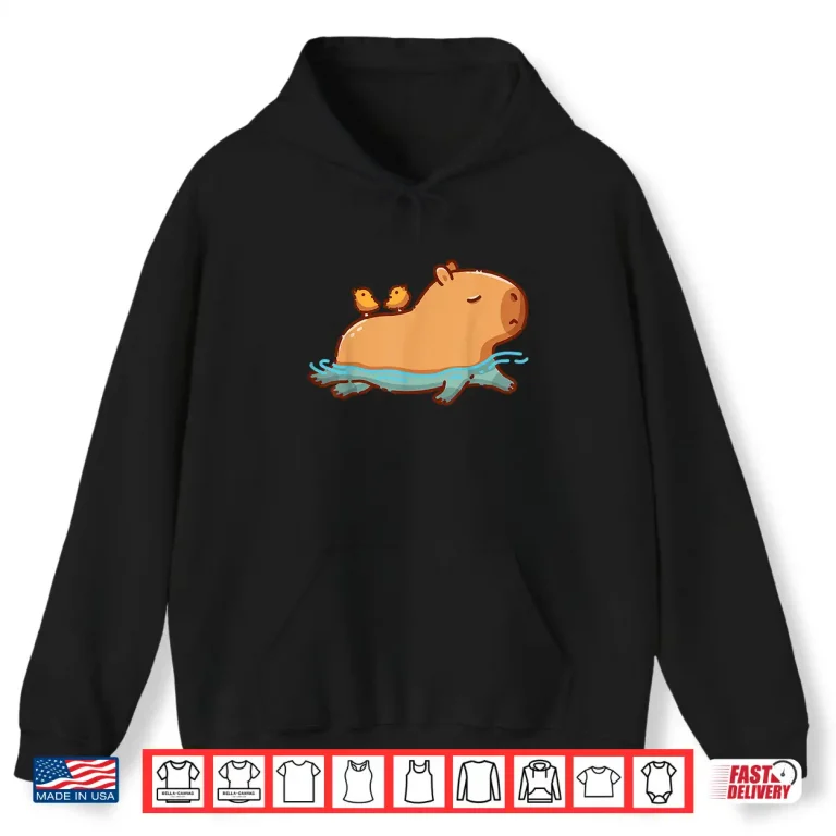 Hoodie Animal Cartoon Graphic Swimming Capybara Birds Funny Character Shirt