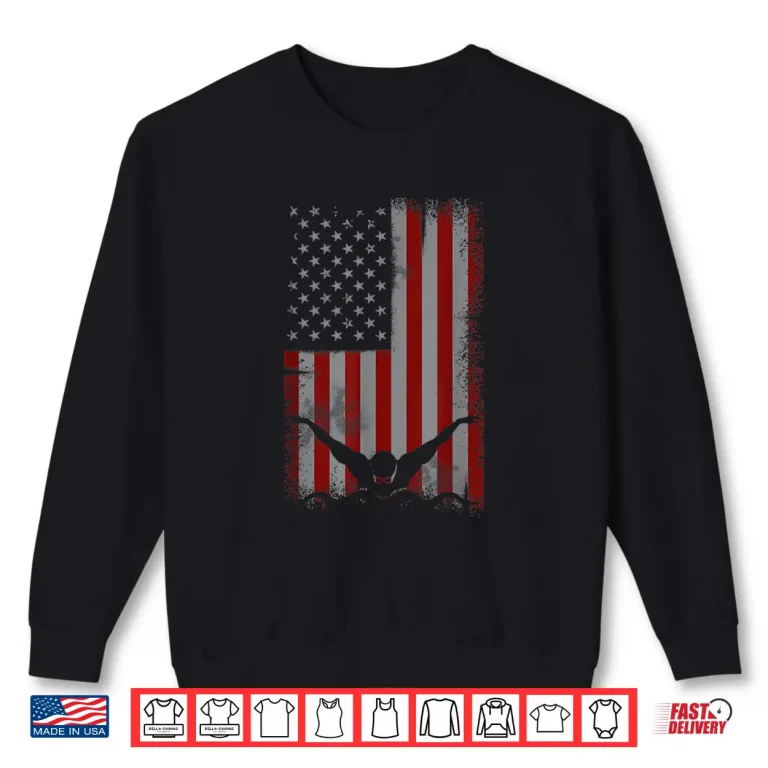 Sweatshirt American Flag Design Swimming Professional Swimmer Retro Shirt