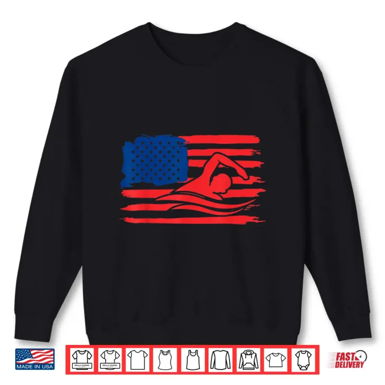 Sweatshirt American Flag Team Swimmer Professional Vintage Swimming Gift Shirt
