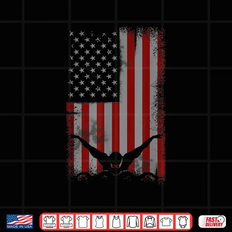 Design American Flag Design Swimming Professional Swimmer Retro Shirt