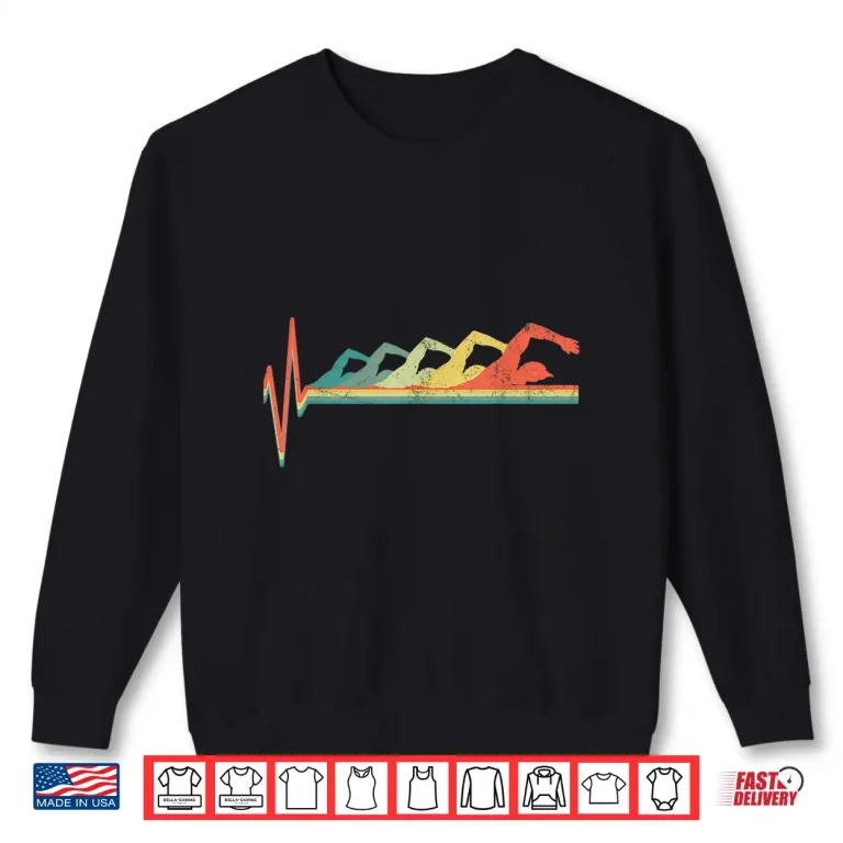 Sweatshirt Heartbeat Pulse Swimming Swimmer Professional Retro Gift Shirt