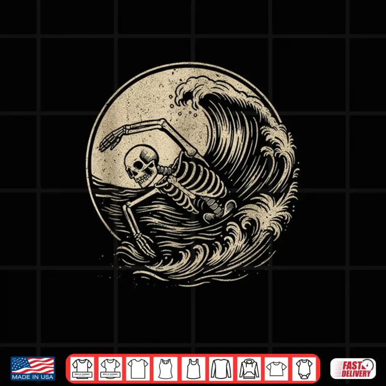 Design Skeleton Wave Design Swimming Swimmer Professional Retro Vintage Shirt
