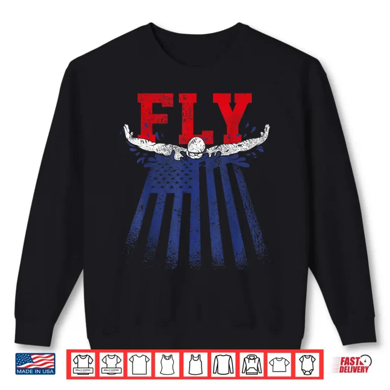Sweatshirt American Flag Butterfly Stroke USA Swimming Swimmer Professional Graphic Shirt