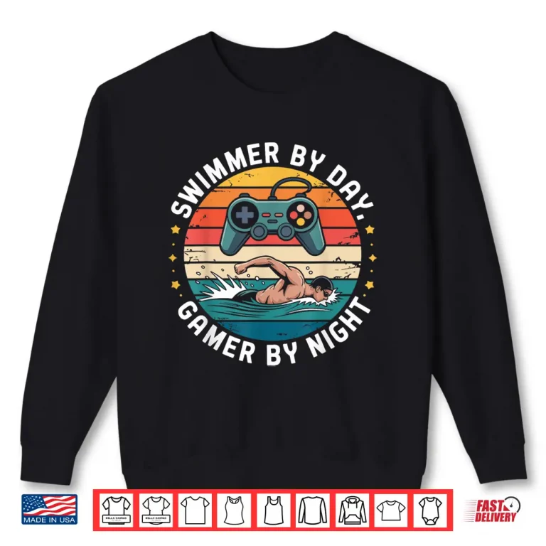 Sweatshirt Gamer By Night Swimmer Swimming Professional Retro Gaming Shirt