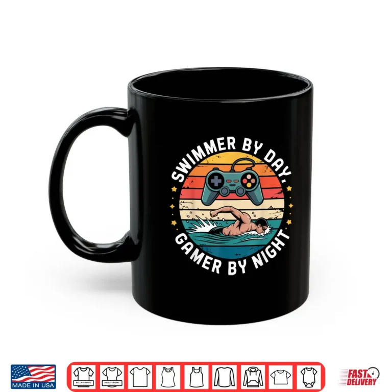 Mug Gamer By Night Swimmer Swimming Professional Retro Gaming Shirt